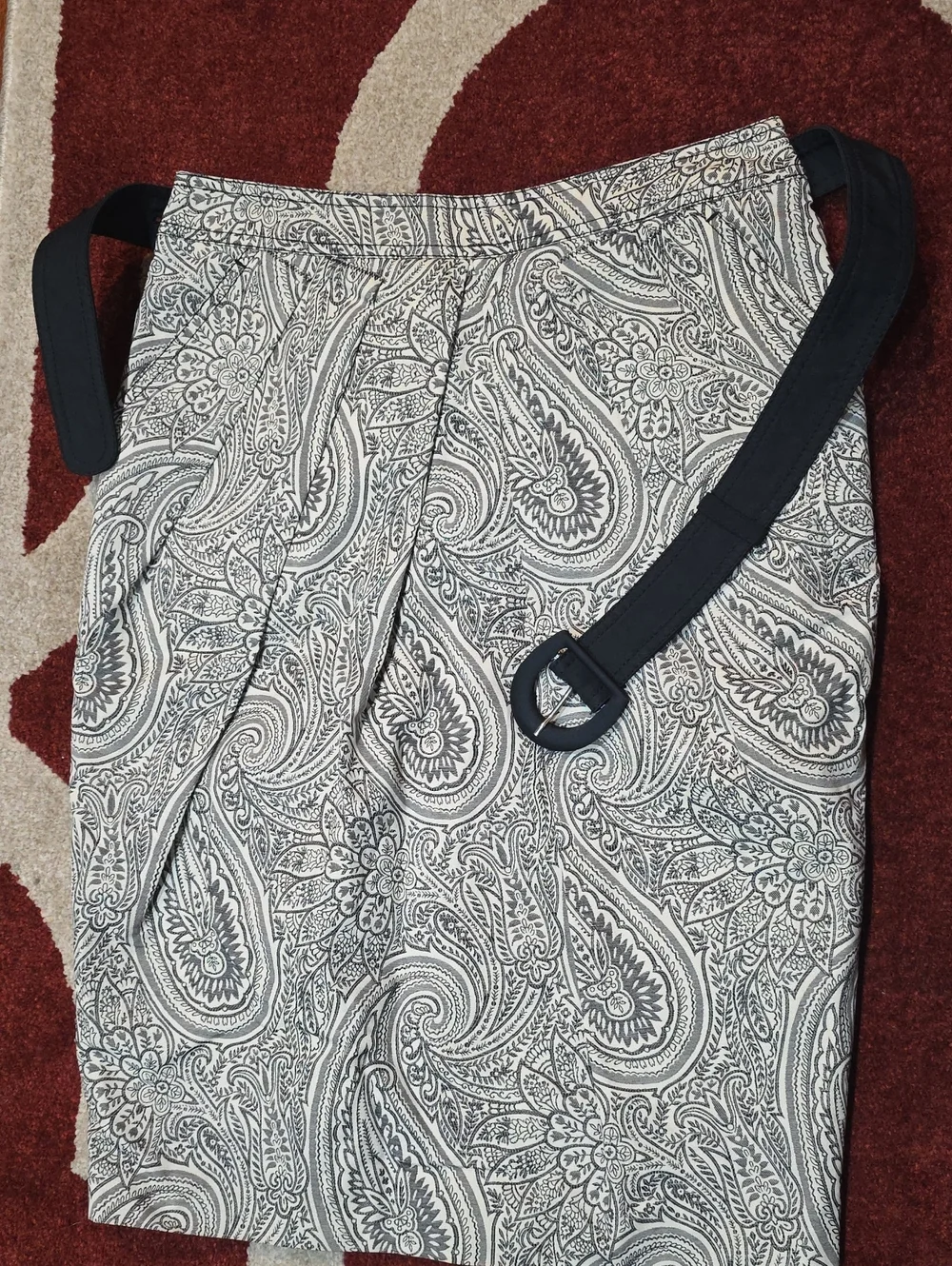 Carolina Herrera Black & White Paisley Chinos with Fabric Belt